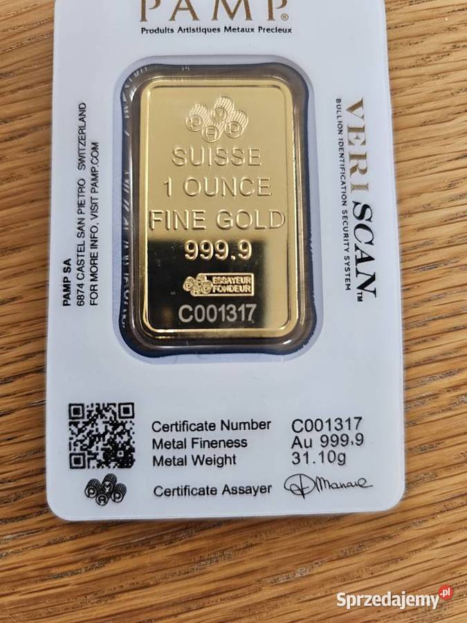 sztabka złota imitacja 1 uncja PAMP certyfikat Warszawa