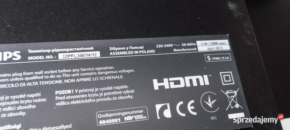 Philips 32PFL3007H12 włącznik boczny tv Telewizory Wolsztyn