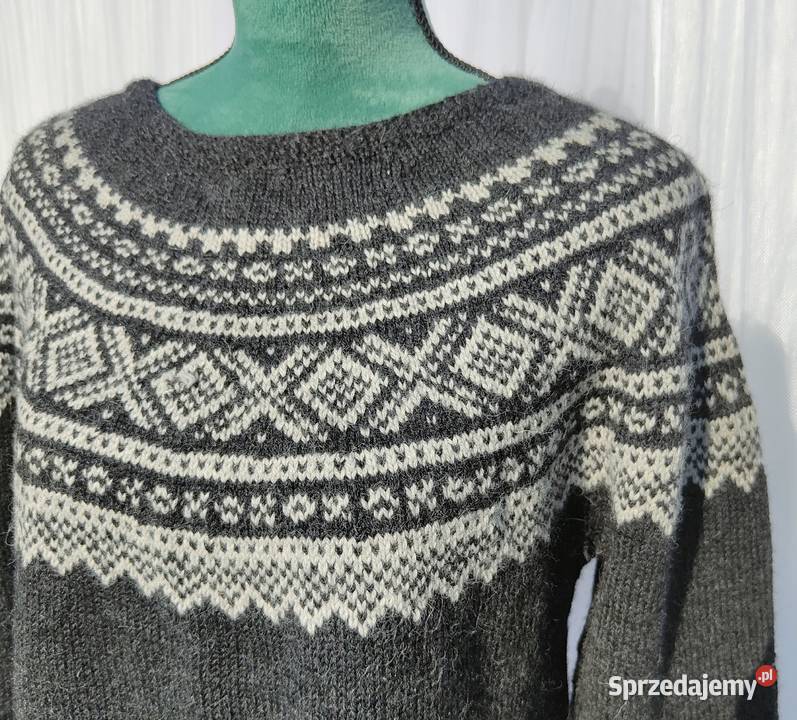 Duży sweter wełniany wełna szary ciemny