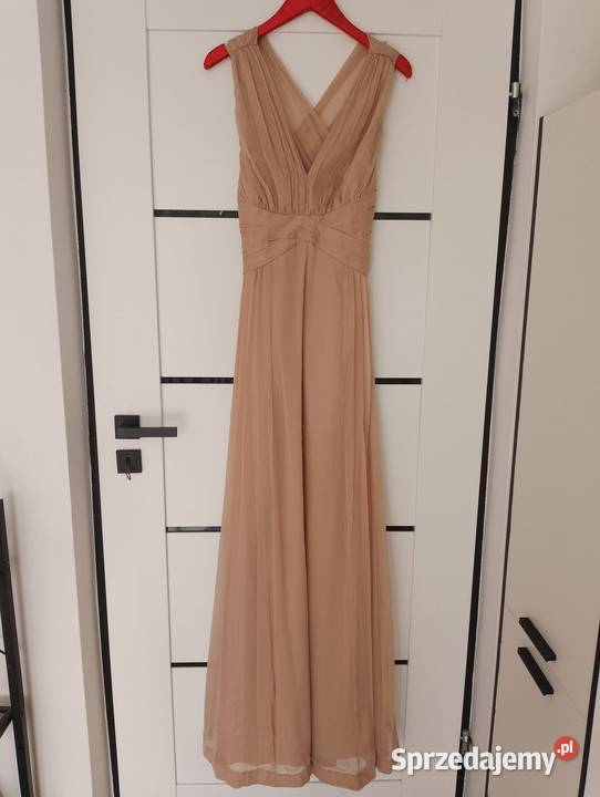Sukienka maxi szyfonowa brudny róż beżowa na Bez wzoru dolnośląskie Wrocław sprzedam