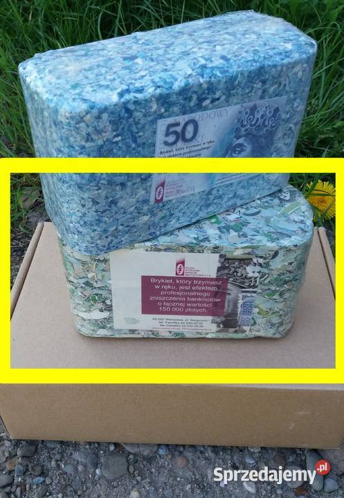 Brykiet z banknotów 100 zniszczone 150000 małopolskie Tarnów