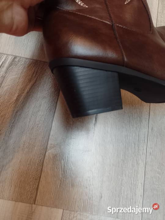 4142 Brązowe Wyszywane Kozaki kowbojki NOWE