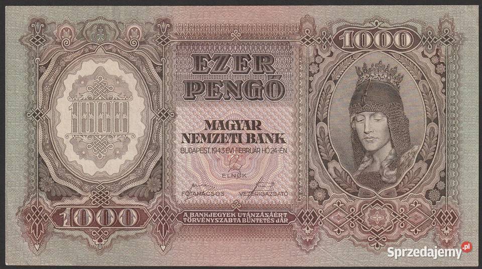 Węgry 1000 pengo 1943 F 084 stan bankowy UNC Łódź sprzedam