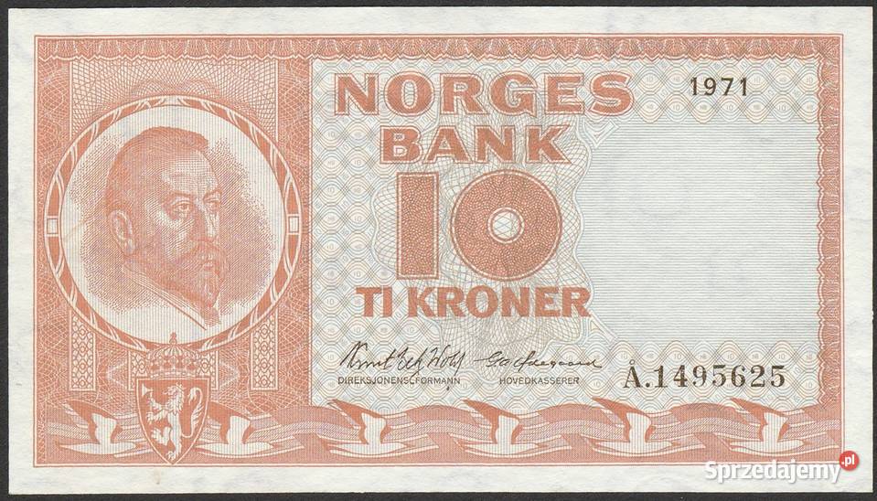 NORWEGIA 10 KORON 1971 UNC Łódź