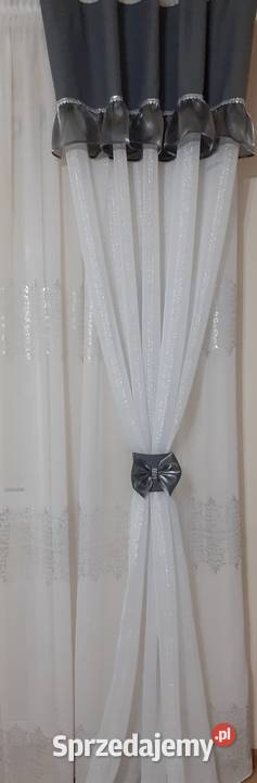 Firany zasłony dekoracyjne szara falbanka