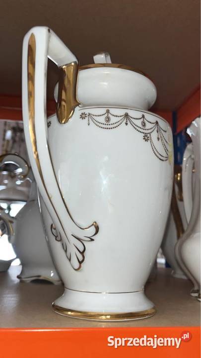 Dzbanek do kawy Bez sygnatury Biało złoty Gdańsk