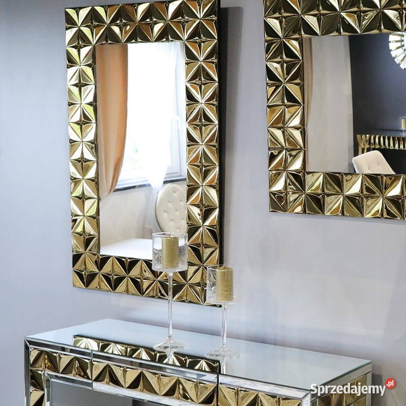 Lustro złote glamour prostokątne dekoracyjne