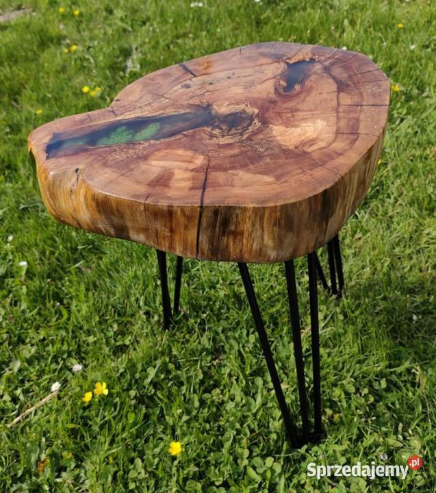 Stolik kawowy ozdobny skandynawski z żywicą i 40cm Żory sprzedam