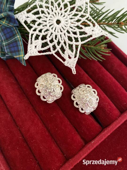 Klipsy vintage srebrna tonacja kamienie Smardzew