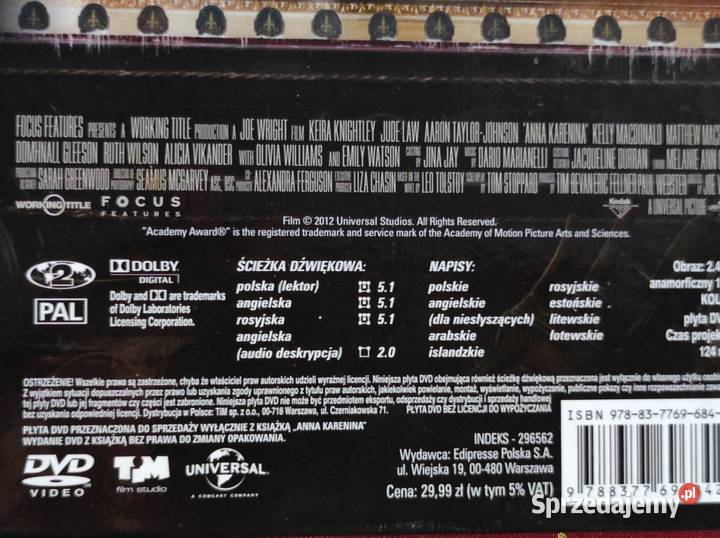 2012 książka film DVD Anna Karenina Joe Wright Kielce sprzedam