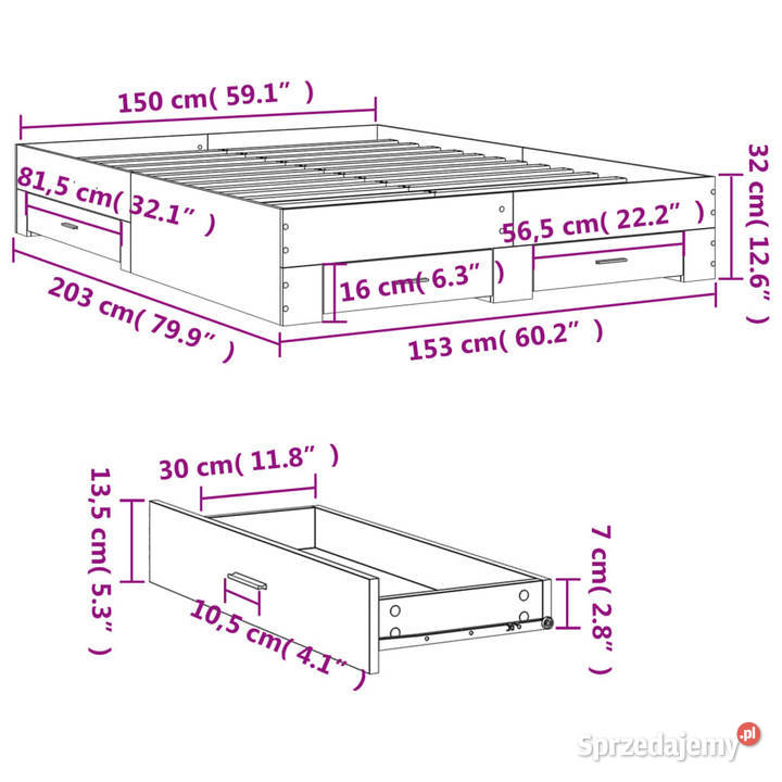 Rama łóżka z szufladami czarna 150x200 WM3280378 mazowieckie Warszawa sprzedam