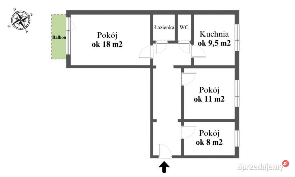 Mieszkanie Grudziądz 654m2 3 pokoje blok