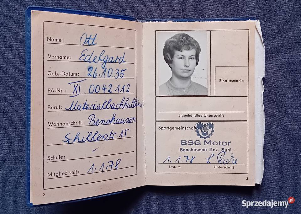Legitymacja Deutsche Turn und Sportbuch der DDR Koźminek