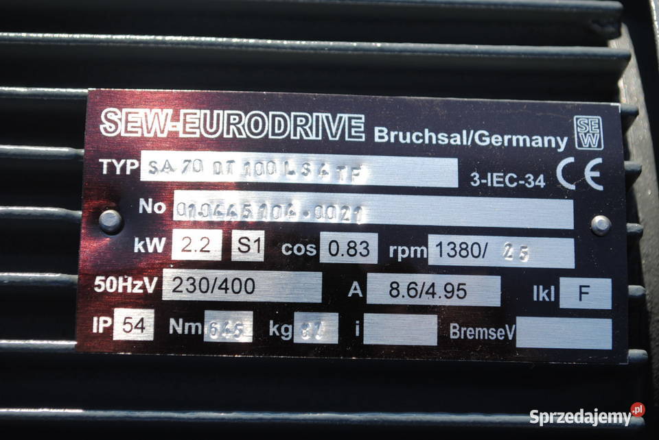 Motoreduktor kątowy 22kw 25obrmin firmy SEW Kargowa