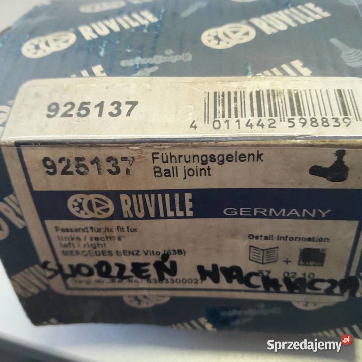 Sworzeń wahacza przód RUVILLE 925137 Mercedes Sworznie wahaczy Ryki