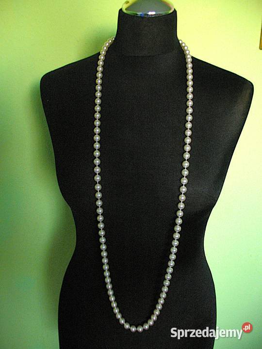 Korale naszyjnik długie kremowe perły długość Siedlce