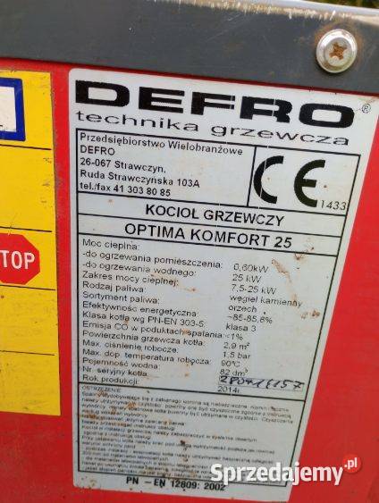 Kocioł CO na węgiel drewno Defro 25 KW 2014 kujawsko-pomorskie Sępólno Krajeńskie