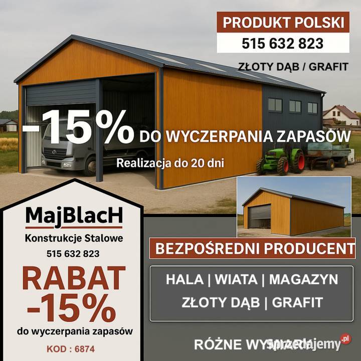 Duża Wiata Hala Garaż Blaszany RAL PRODUCENT zachodniopomorskie