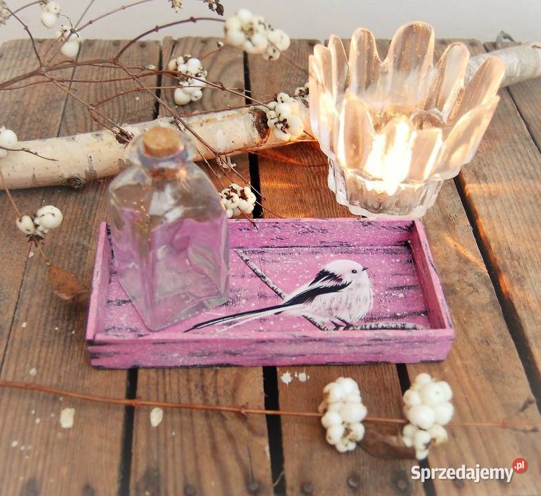 Drewniana tacka malowana ptak raniuszek Lublin sprzedam