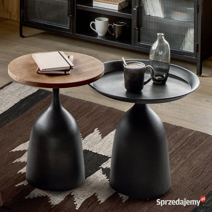 Stolik w kształcie butelki czarny kawowy do salonu