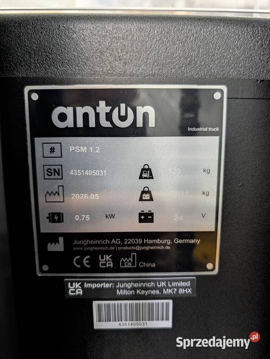 Elektryczny wózek paletowy z masztem ANT ON PSM Jungheinrich Bytom