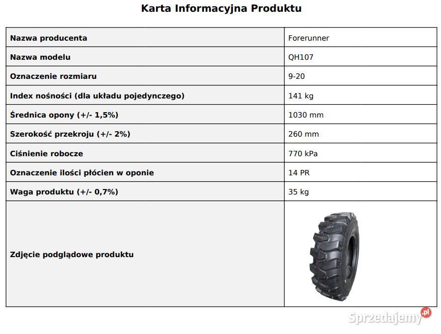 900 20 FORERUNNER QH107 OPONA do koparki kołowej Zarębki