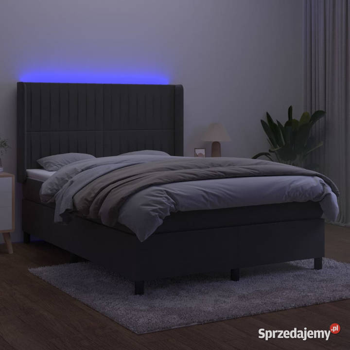 Łóżko kontynentalne z materacem i LED szary 128cm Warszawa