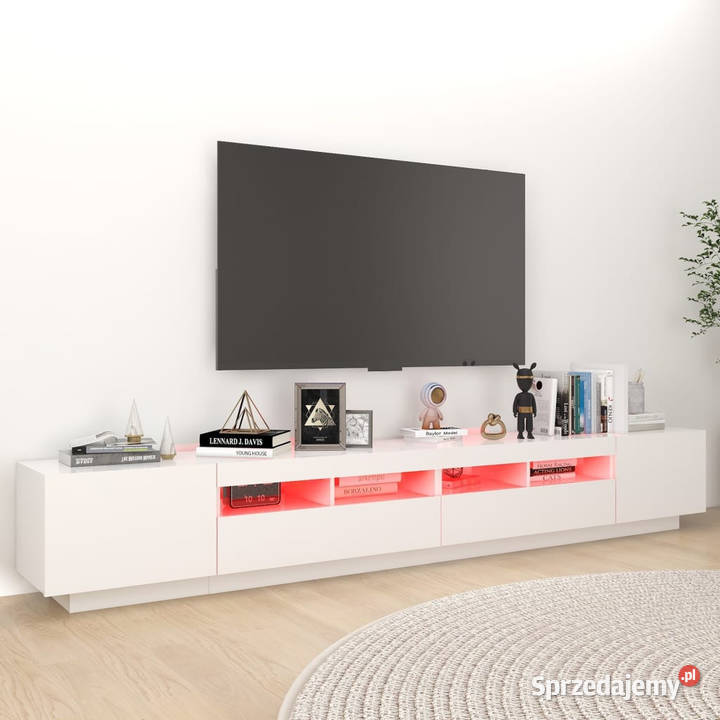 Szafka pod TV z oświetleniem LED biała 260x35x40