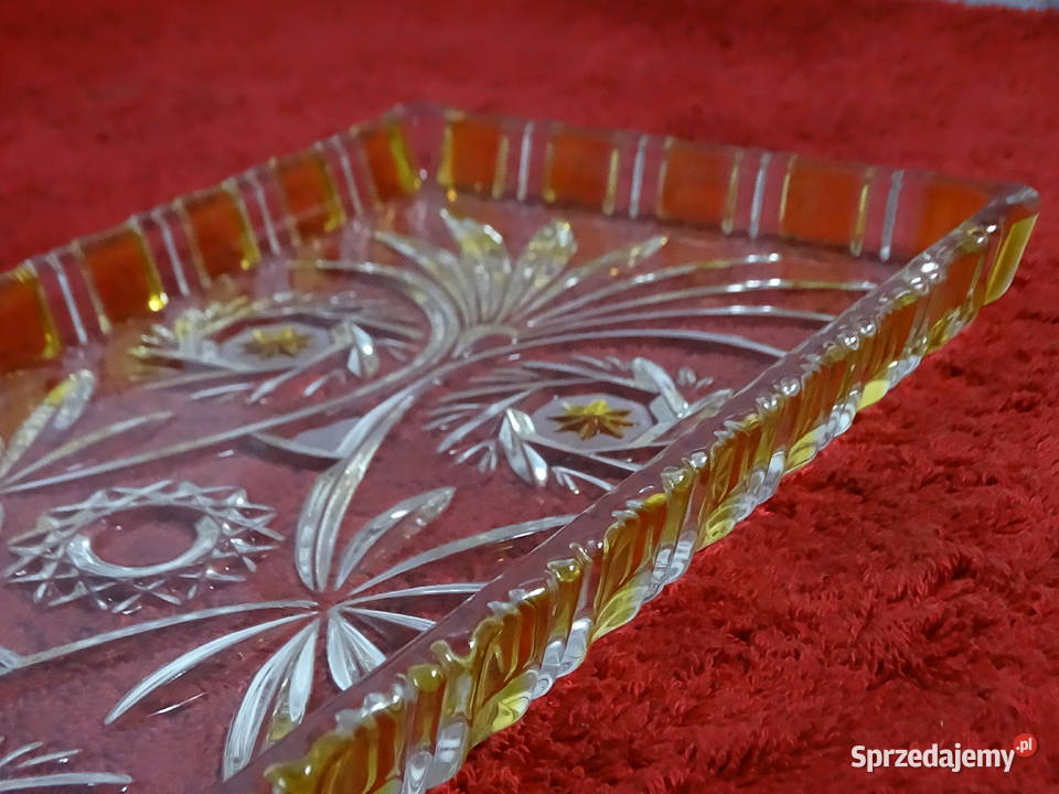 Duża szklana patera retro 34 Bursztynowy rant Biłgoraj