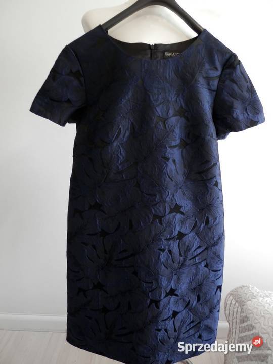 Sukienka Żakardowa Wizytowa Imprezowa Trapezowa Łomża