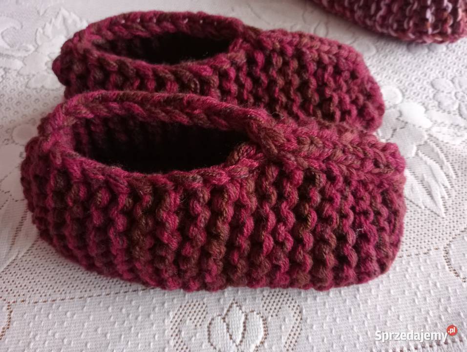 2 pary grubych kapci z włóczki 3640papcie Złotów