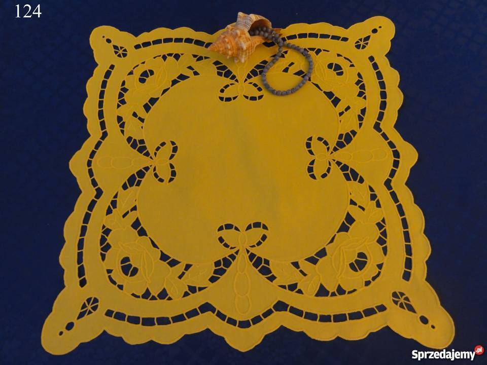 Serwetki kolorowe żółte wyszywane haft Richelieu Lublin