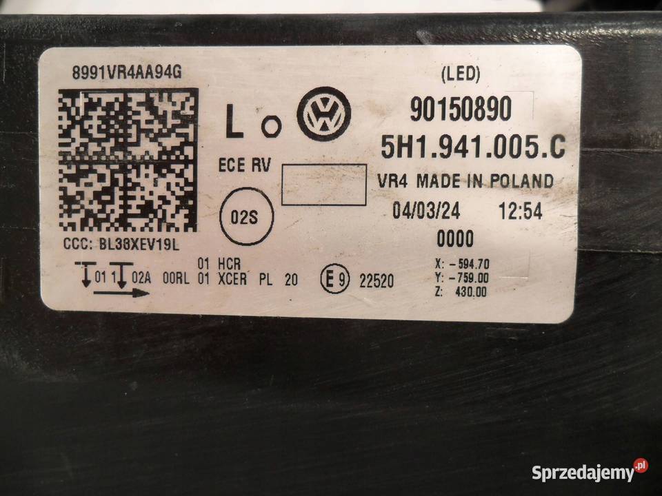 REFLEKTOR PRZÓD STRONA LEWA VOLKSWAGEN GOLF VIII Lampy przednie wielkopolskie Nowy Tomyśl