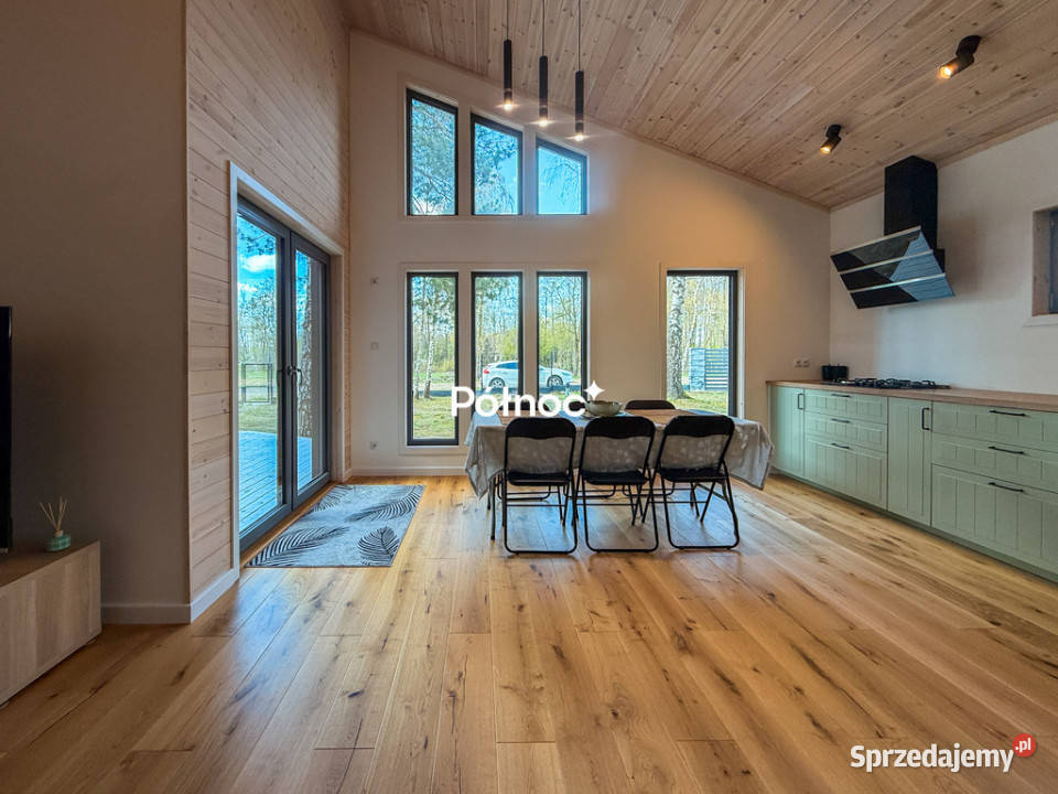 Skandynawski piękny dom wśród drzew Staw