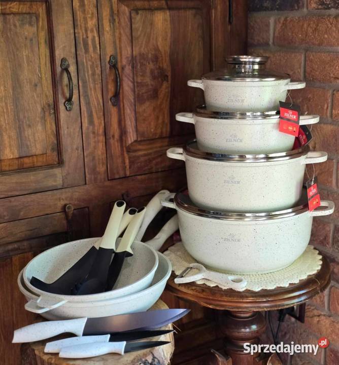 Zestaw garnków 21 elementów kolor beżowy Garnki i szybkowary Piotrków Trybunalski
