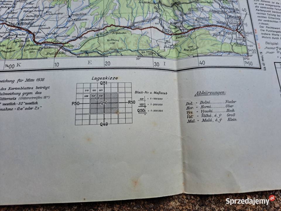 Mapa wojsk niemieckich Polska Q50 Sillein 1944 dolnośląskie