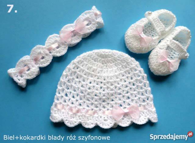 Czapeczka opaska buciki KOMPLET chrzest Nakrycia głowy, szaliki i rękawiczki Toruń sprzedam