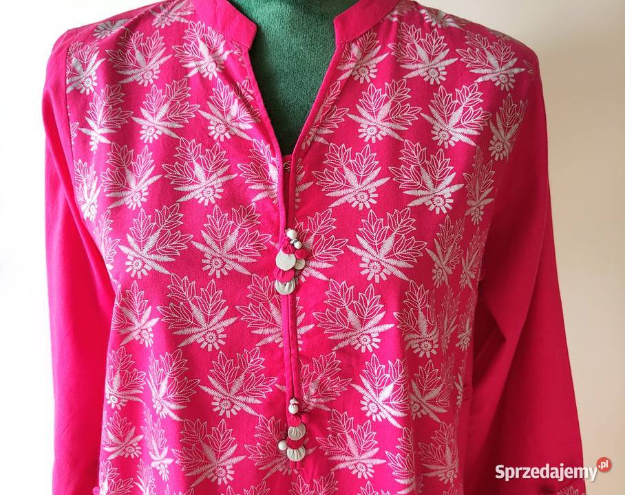 Nowa tunika indyjska różowa S 36 M 38 biały wzór Szczecin