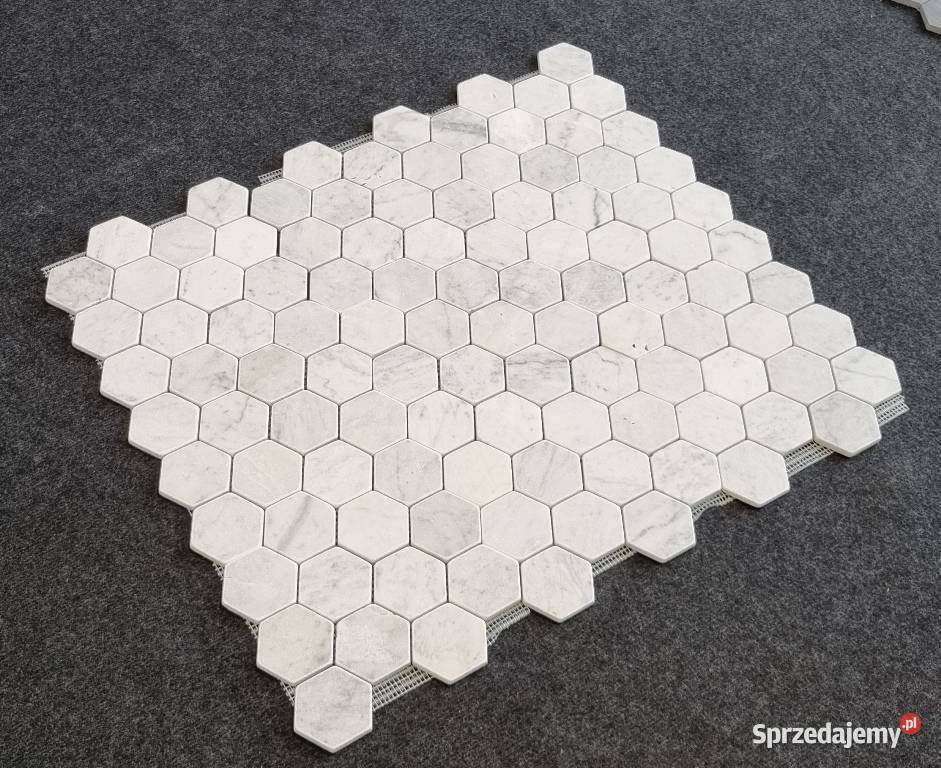 MOZAIKA BIANCO CARRARA HEXAGON MATOWA BĘBNOWANA Dom i Ogród Bielawa
