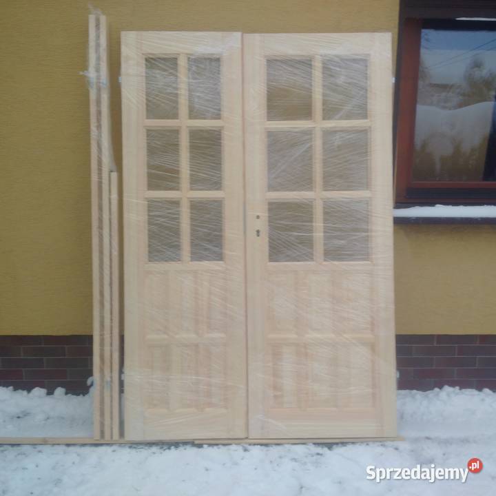 drzwi sosnowe drewniane francuskie Drzwi wewnętrzne
