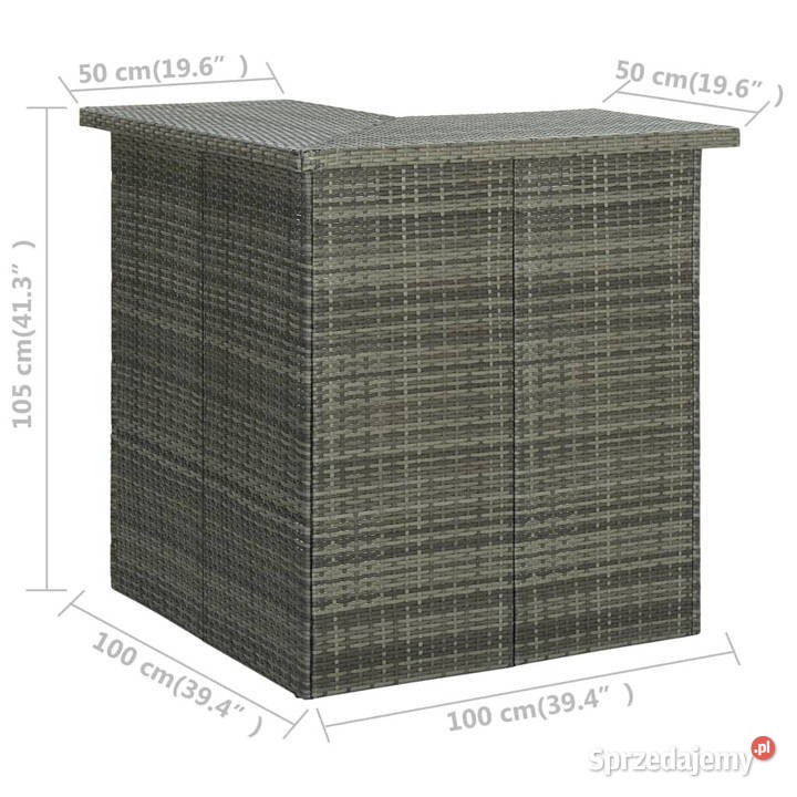 Narożny stolik barowy szary 100x50x105 rattan PE mazowieckie Warszawa