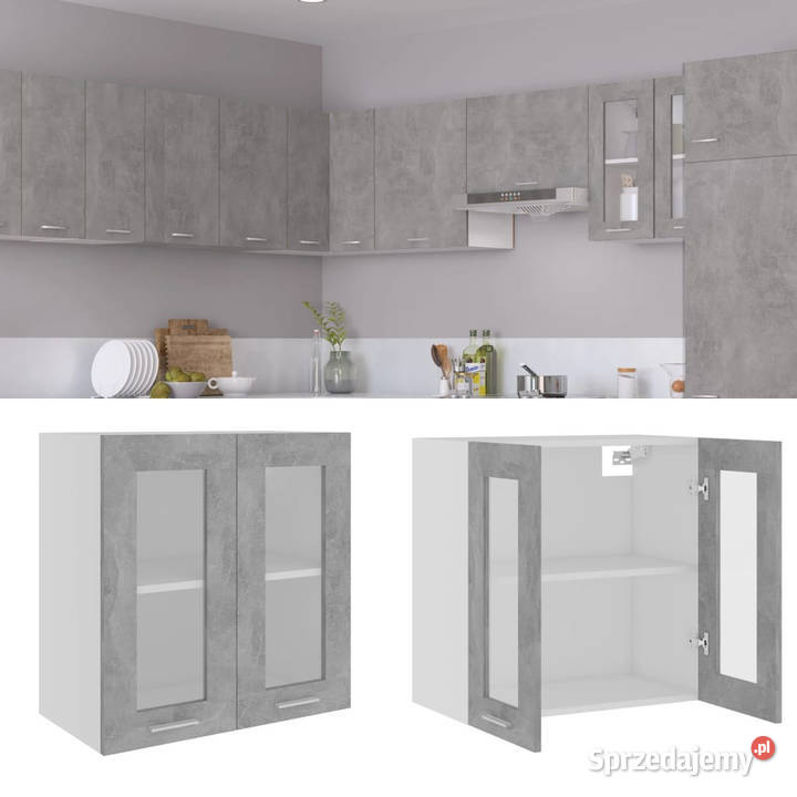 Szafka wisząca z szybą szarość betonu 60x31x60 Warszawa