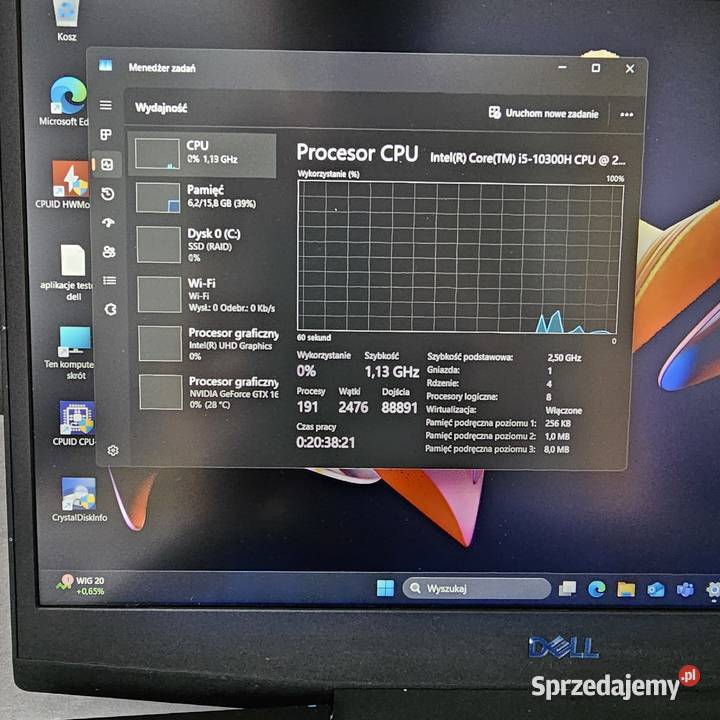 Laptop Dell Intel i5 10300H 120Hz 1650TI 16GB Liczba rdzeni procesora 4