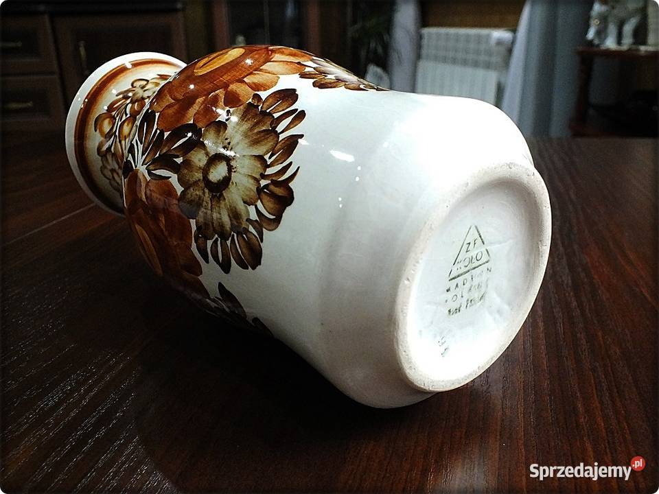 Wazon ZF KOŁO Ręcznie malowany w Brązowe kwiaty lubuskie Żary