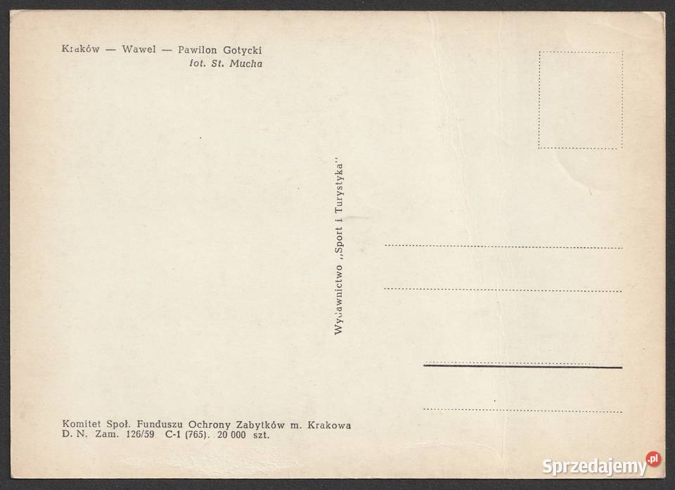 POLSKA KRAKÓW WAWEL PAWILON GOTYCKI 1959 BEZ Pocztówki i karty telefoniczne Łódź