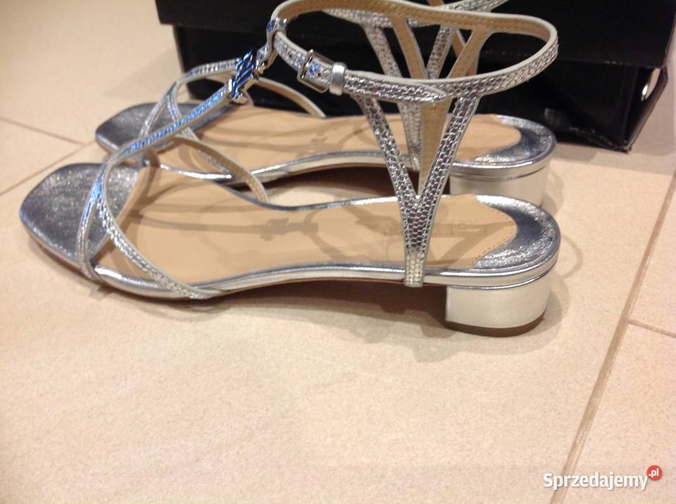 Skórzane Sandały Damskie RALPH LAUREN 37 Srebrne Sandały i klapki Obuwie Nowa Sól