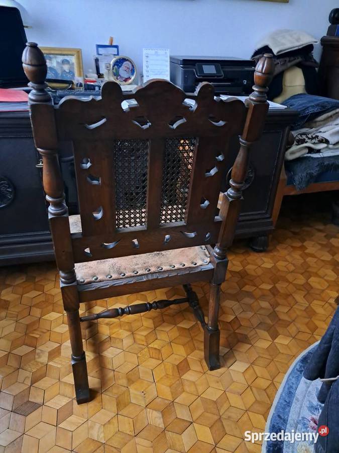 Piękny rzeźbiony fotel do biurka Myślibórz