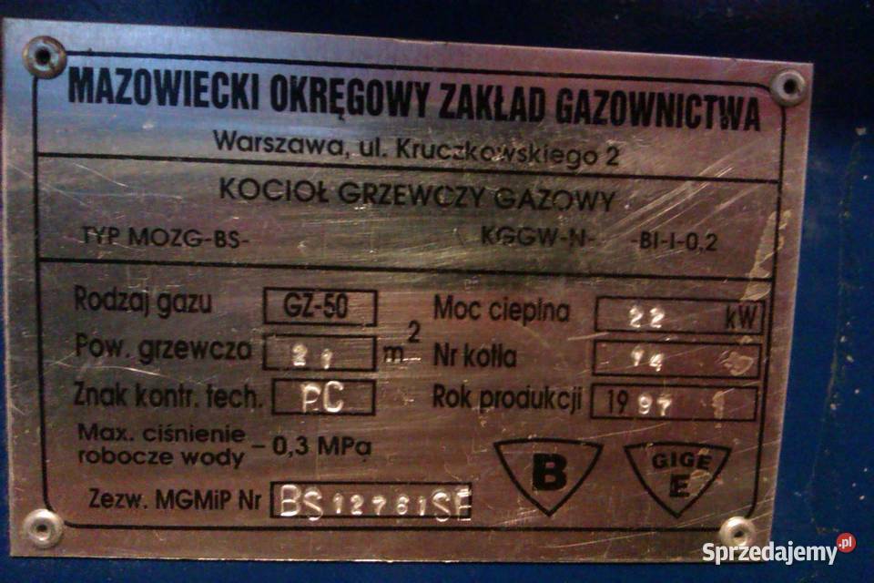 kocioł grzewczy gazowy MozgBs Moc 22kW na GZ50 Warszawa sprzedam
