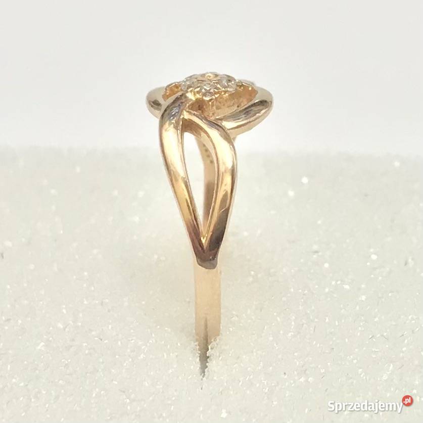 Złoty PIERŚCIONEK 585 14K AŻUROWY cud KAMIENIE Warszawa
