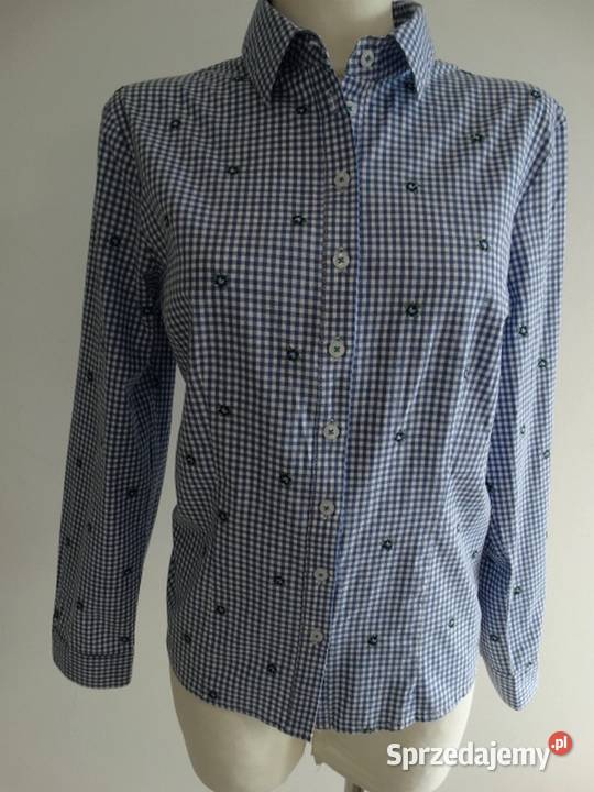 Koszula Biała w Niebieską Kratę Bawełniana biały Łomża